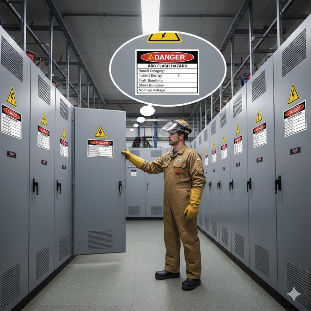 Ingeniero con equipo de protección en subestación